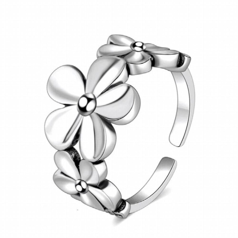 Romantic Style Plant Flower Finger Rings Glossy Vintage 925 Sterling Silver Women Jewelry Anniversary Gift Wife