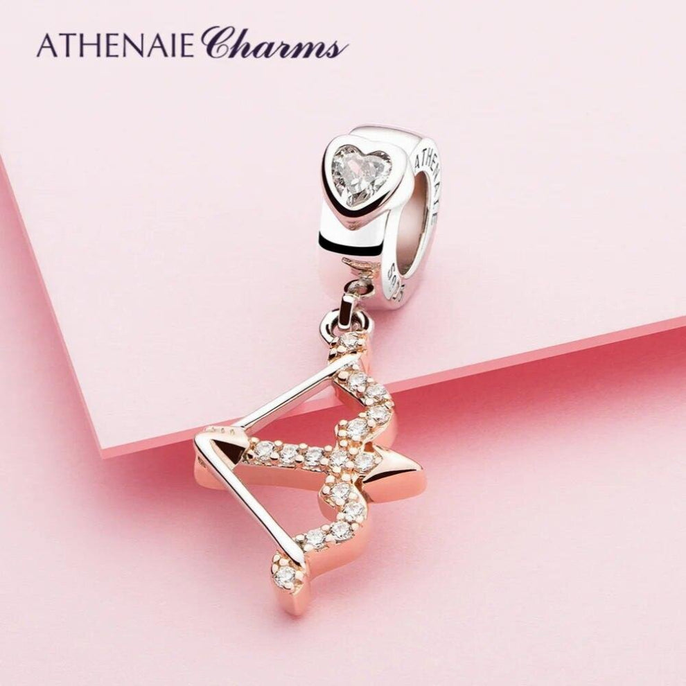 925 Sterling Silver Clear CZ Rose Arrow of Cupid Dangle Charms for Women Bracelet&Bangle Jewerly