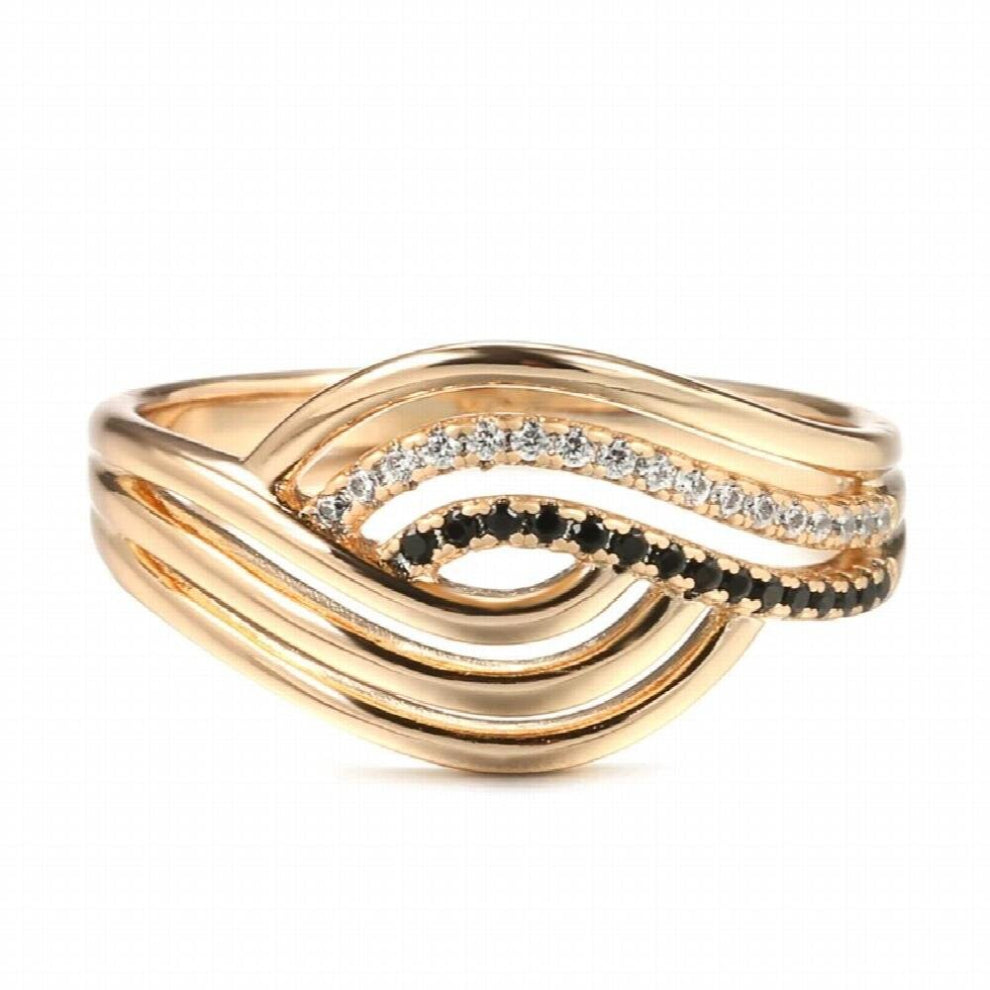 Zircon Ring 585 Rose Glossy Wave Hollow Natural Stone Rings for Women Fine Wedding Jewelry Summer Rings