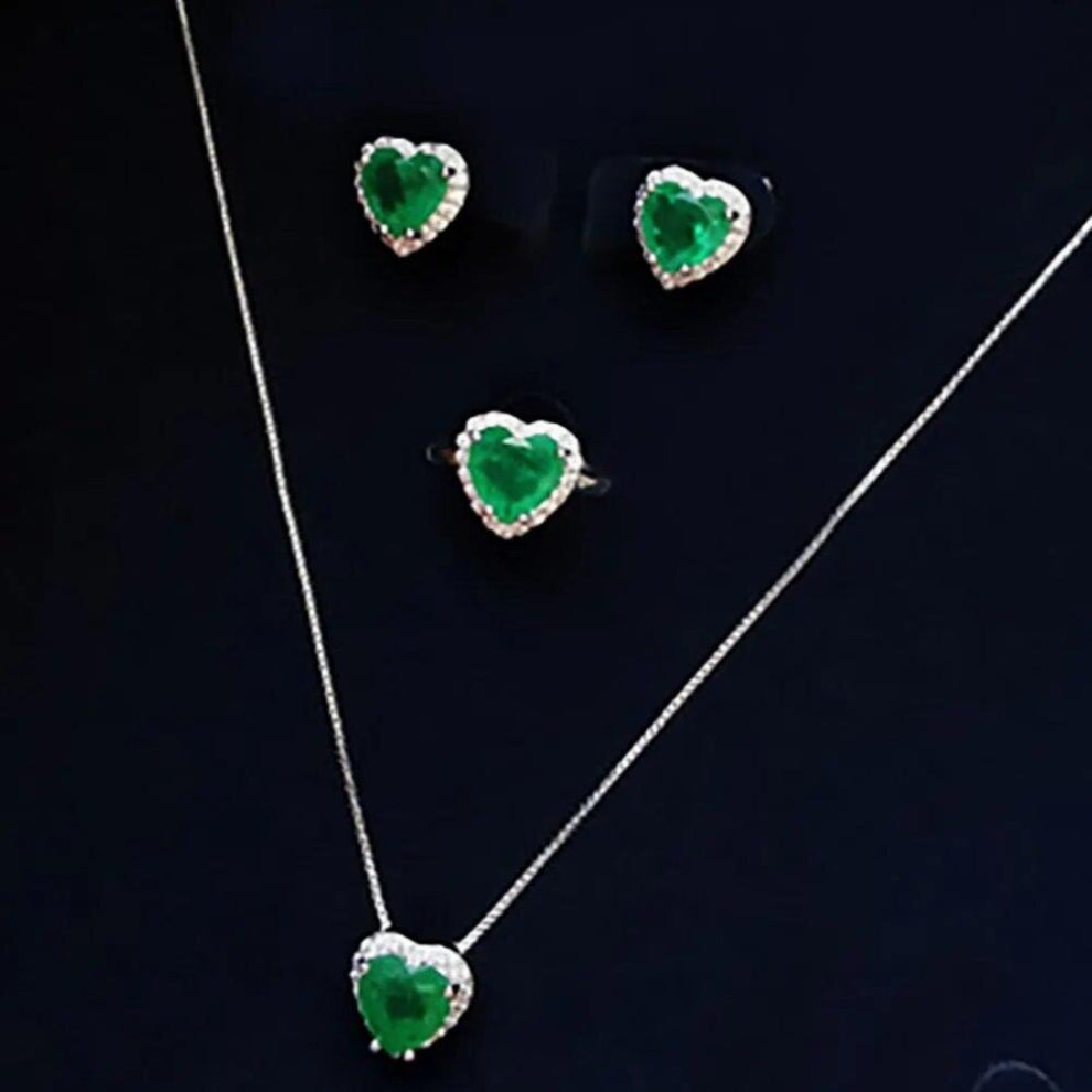 Arrival Vintage Jewelry Set for Women Lab Emerald Gemstone Necklace-Earrings-Ring Wedding Party Accessories Anniversary Gift