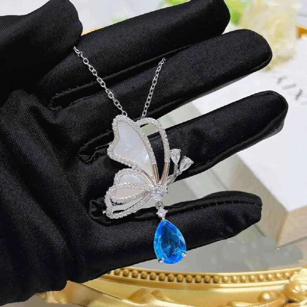 European Fine WomanGirlBride Mother Party Birthday Wedding Gift Butterfly 18KT Pendant+Earrings Jewelry Set