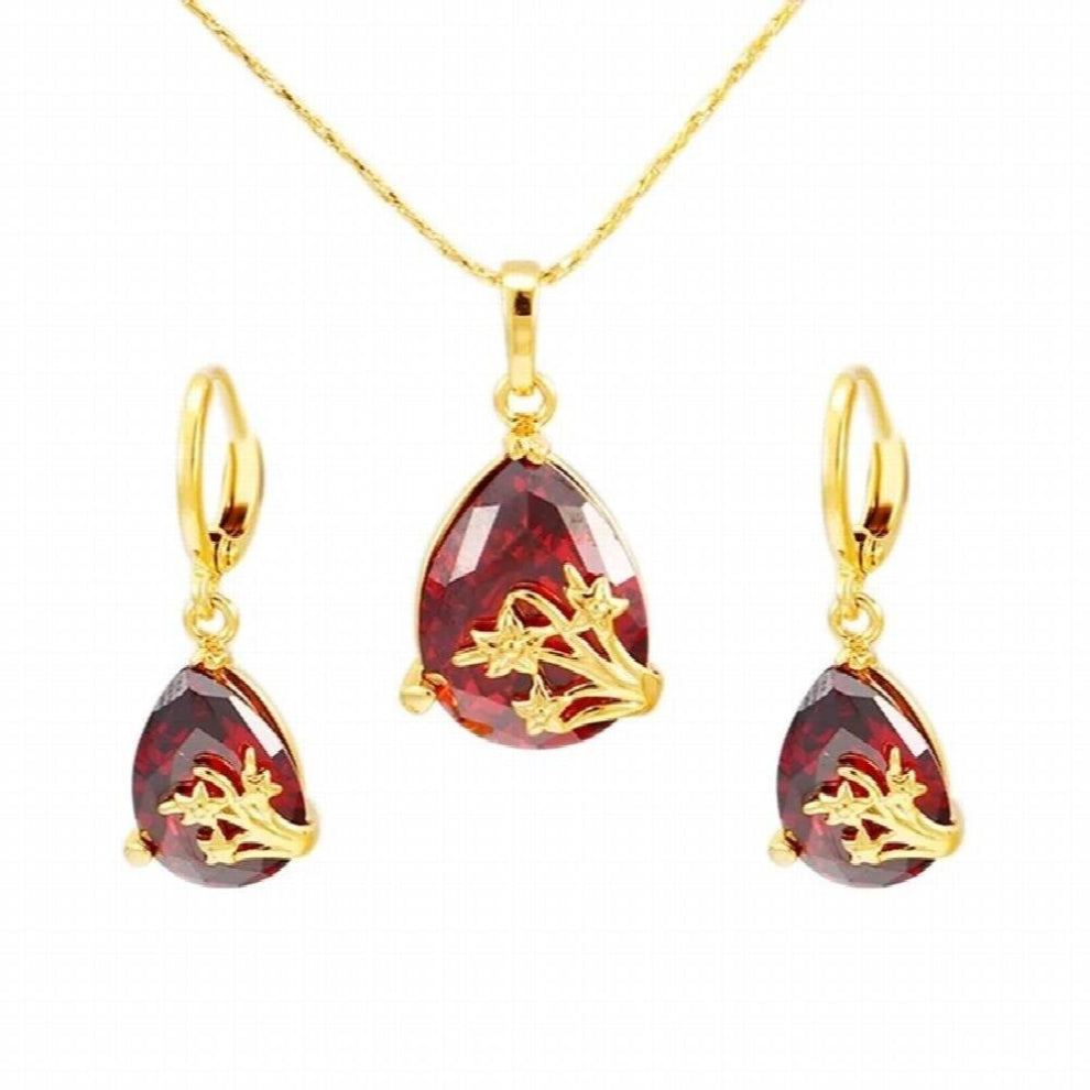 European Woman Party Wedding Gift Water Drop Zircon 18KT Necklace+Drop Earrings Jewelry Set ET16