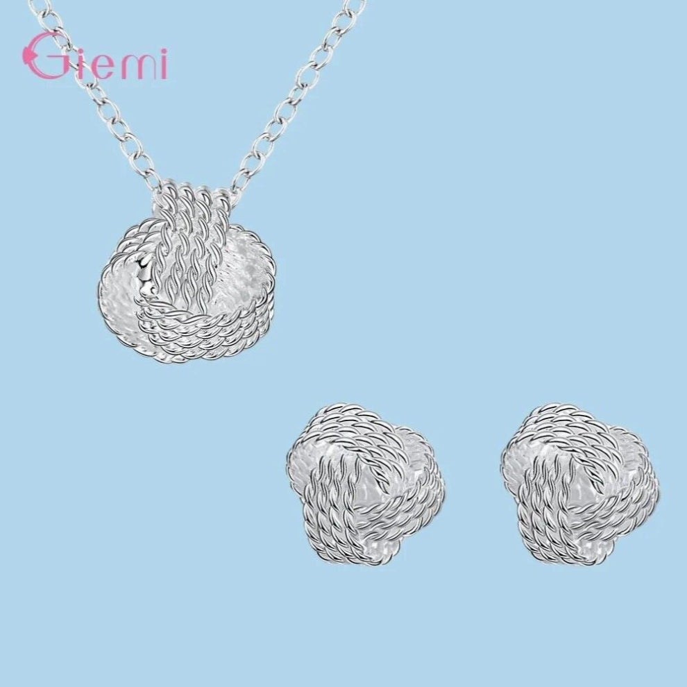 925 Sterling Silver Arrival Knitting Wool Shape Smart Birthday Present Necklace Earrings Jewelry Set