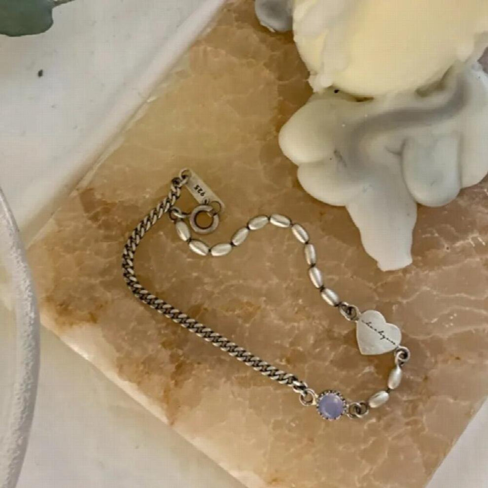 Letters Love Heart Rice Grain Chain Bracelet for Women ins Retro Dazzling Zirconia Hand Jewelry