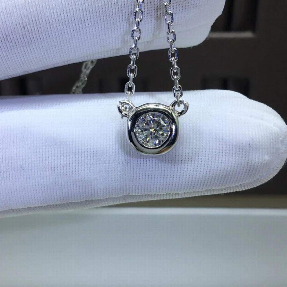 925 Silver Round Excellent Cut 1 D Pass Diamond Test Moissanite Bubble Cat Pendant Necklace Moissanite Chain