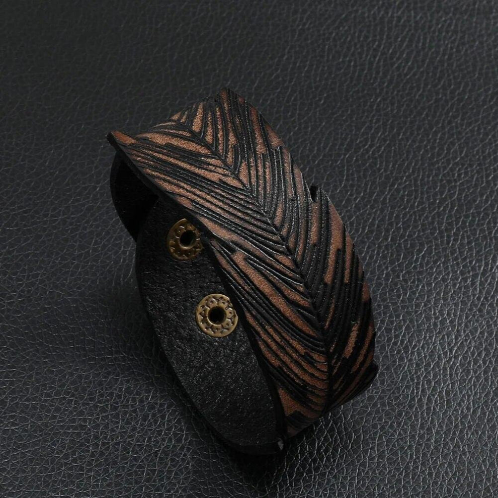 Eif Dock Vintage Mens Wide Leather Bracelet Brown Leaf Charm Braided Women Pulseira Years Gift