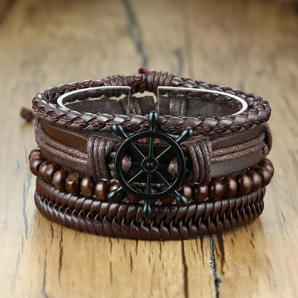 Casual Assorted Leather Bracelet Sets for Men Lucky Rudder Life Tree US Dollar Charm Bangle Vintage Wristband Male Jewelry