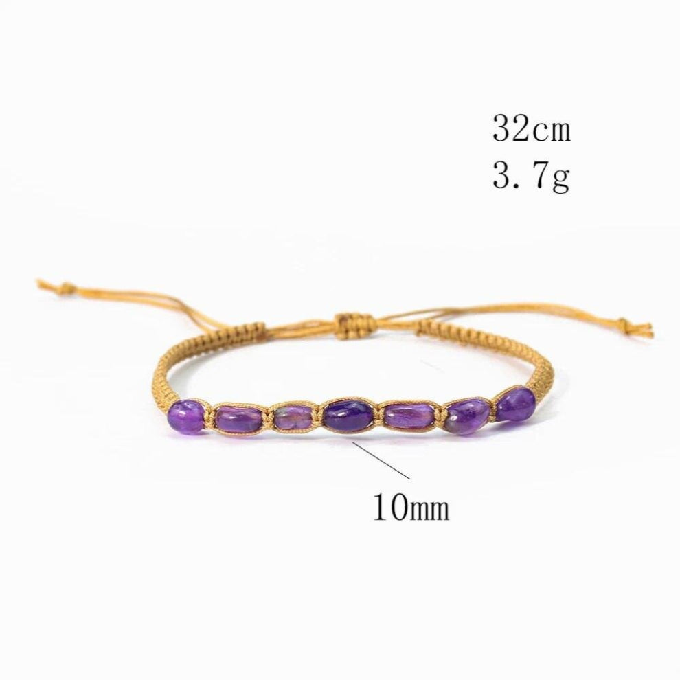 Natural Stone Amethyst Bracelet Mineral Beads Fortune Crystal Quartz Knitting Bangle Woman Healing Party Birthday Jewelry Gift