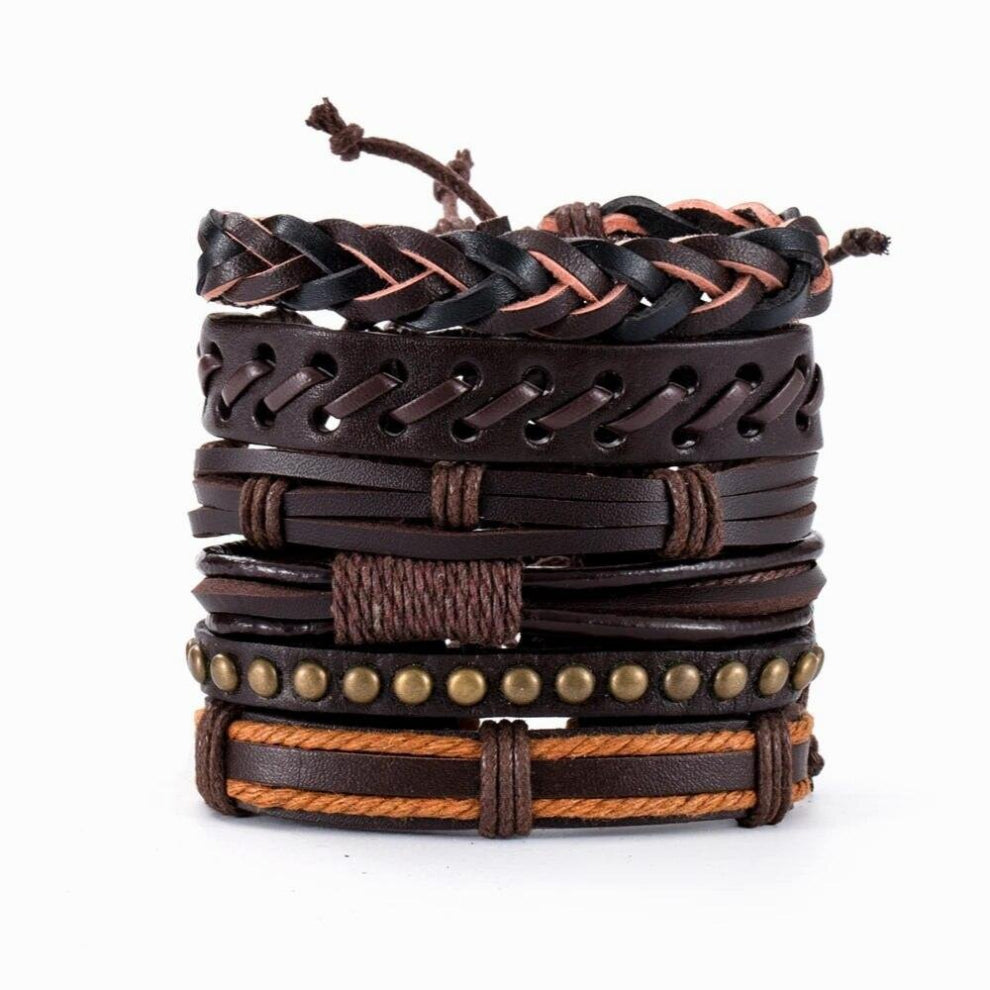 Eif Dock Vintage Multi-layer Punk Gothic Red PU Leather Bracelet Ladies Mens Bracelet Jewelry Party Birthday