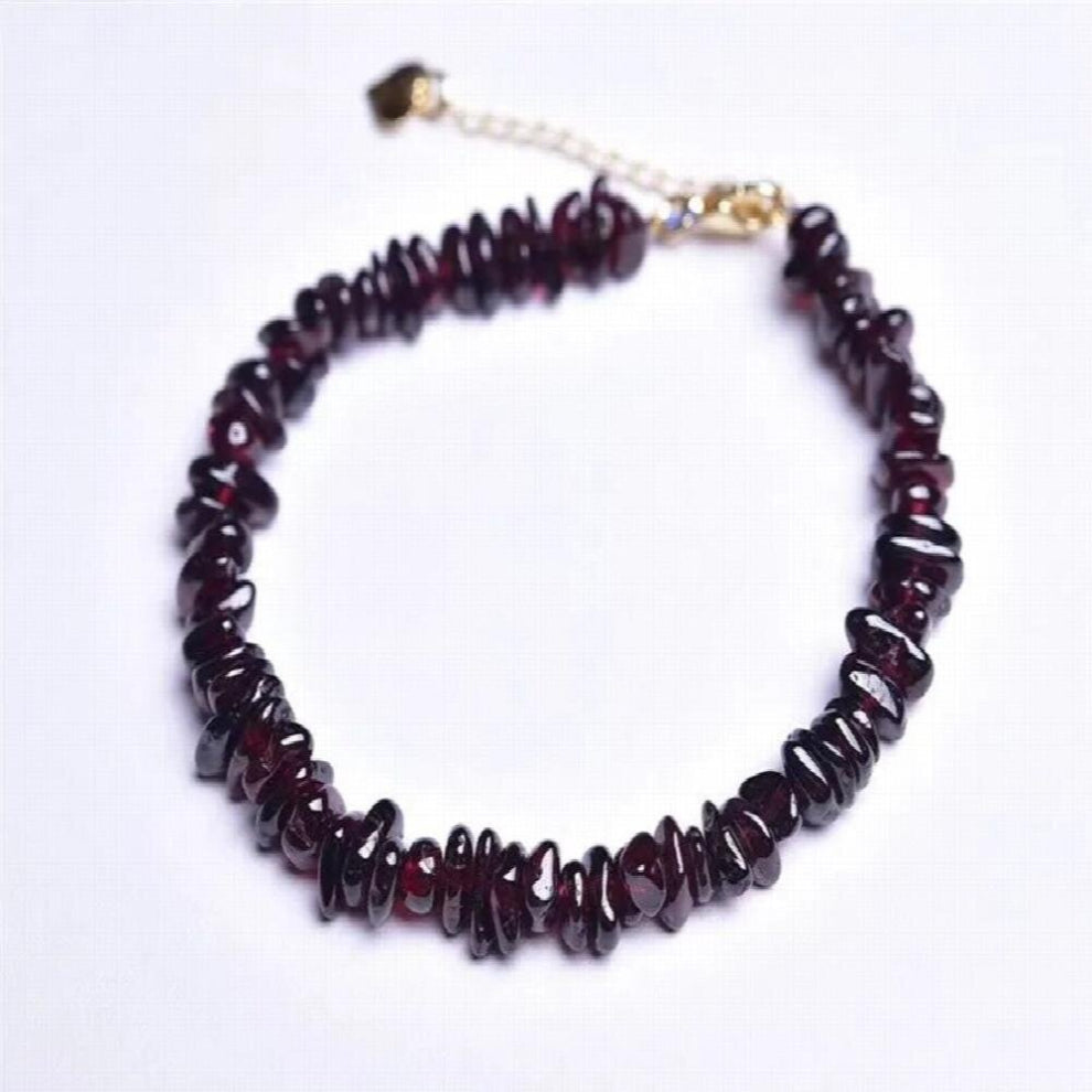Irregular Natural Gem Stone Bracelet for Women Chip Gravel Bracelets Red Crystal Garnet Blessing Jewelry