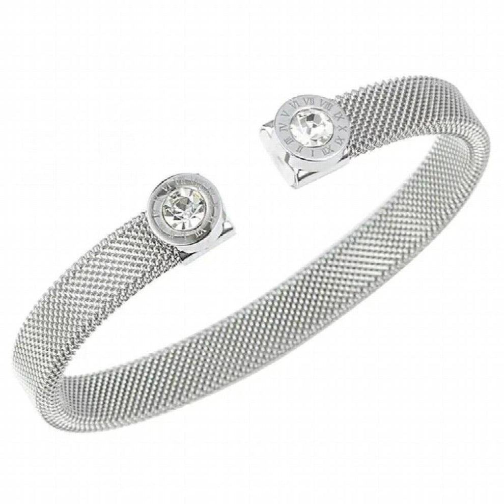 Stainless Steel Cuff BanglesBracelets for Woman CZ Roman Letter Wristband Engagement Wedding Party Female Jewelry Gift