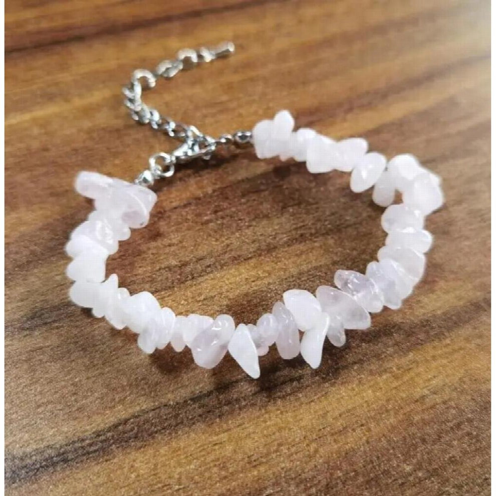 Natural Pink Quartz Bracelets Chip Gemstone Stretch Bracelet Lobster Clasp Chakra Crystal Healing Bracelet For Womem Girls