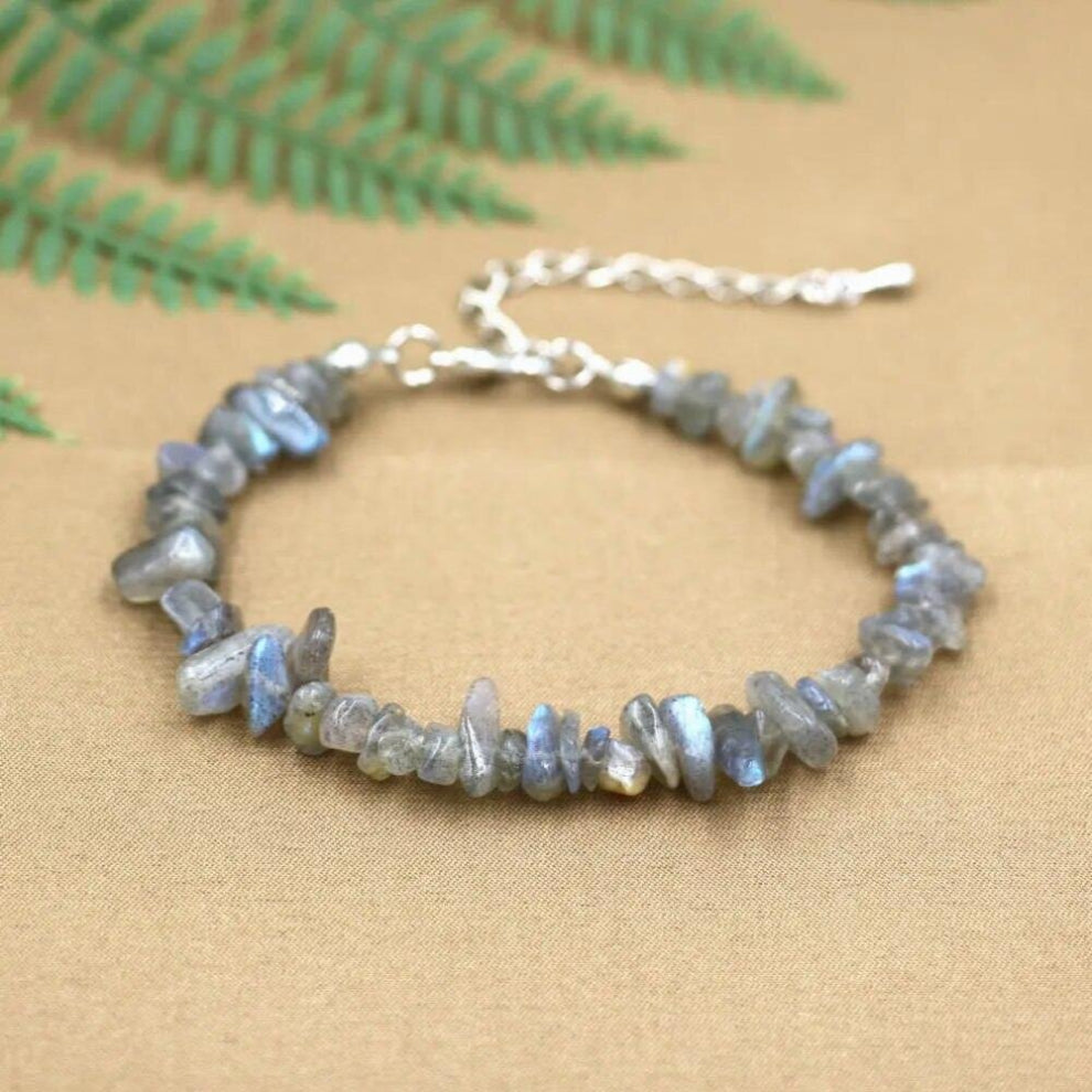 Natural Labradorite Bracelets Chip Gemstone Stretch Bracelet Lobster Clasp Chakra Crystal Healing Bracelet For Womem Girls