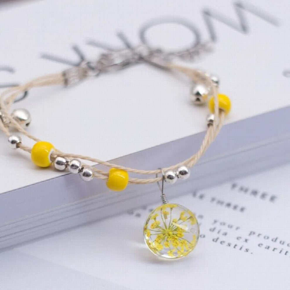 Markersland Glass Pink Purple Dried Flowers Bracelets On Hand Female Weave Jewelry Accessories Girls Charm