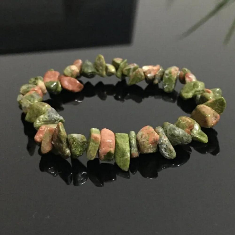 Women Bracelets Healing Balance Raw Nuggets Natural Unakite Chip Stone Beads Meditation Jewelry Flower Green Stoone Bracelets