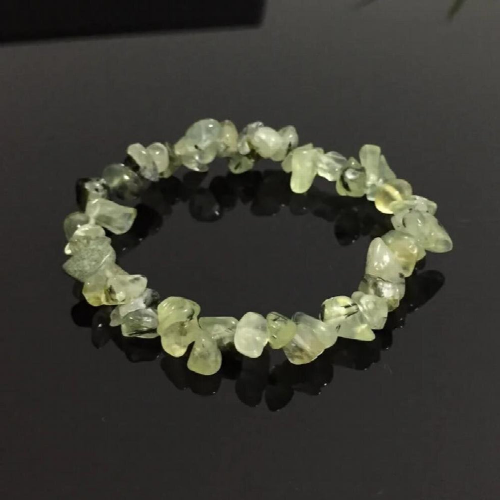 Women Bracelets Healing Balance Raw Nuggets Prehnites Stone Chip Beads Meditation Jewelry Green Quartz Bracelets Male