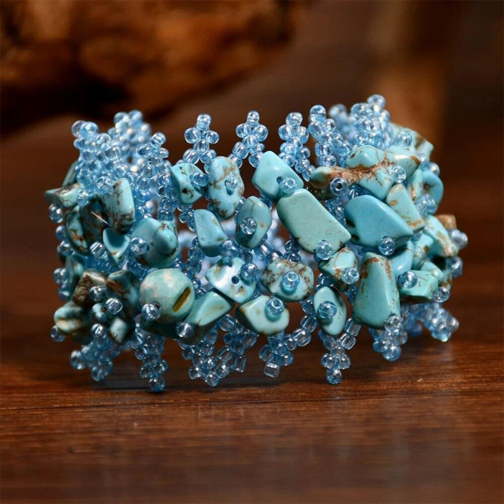 Yumfeel Bohemian Natural Stone Bracelets Aventurine Amethyst Rose Quartz Crystal Chips Woven Wide Bracelet & Bangle