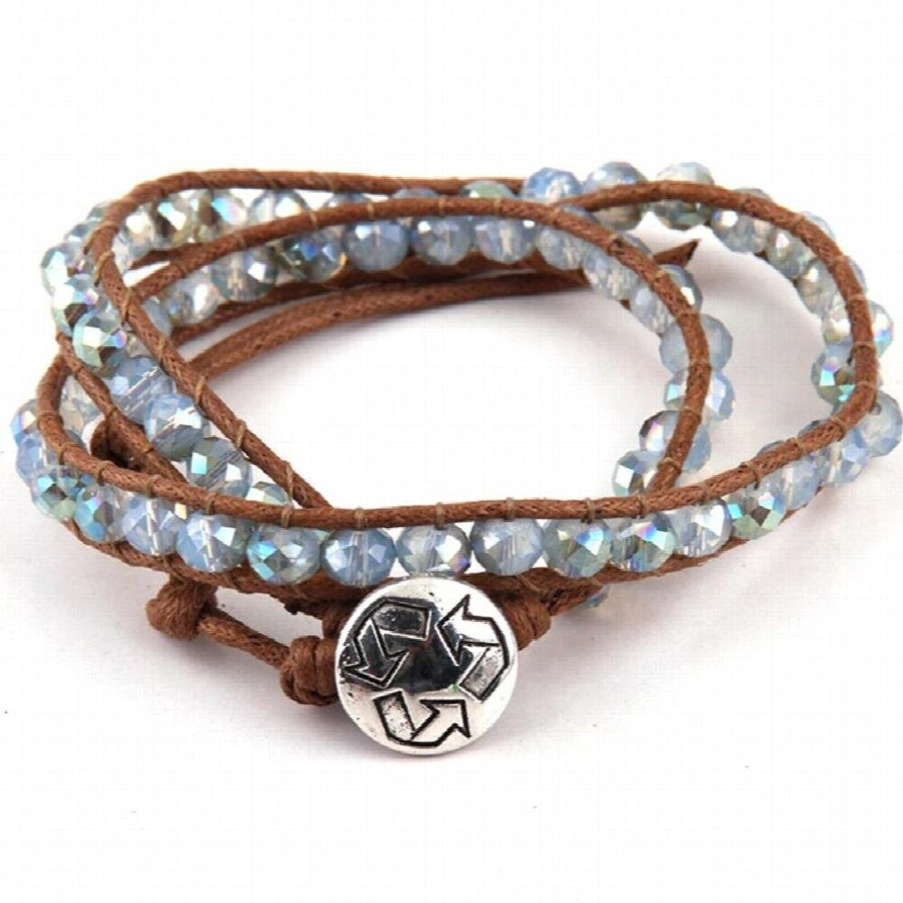 Glass Crystal Bead Wrap Bracelet 2 Wraps knit button Leather Bead Bracelets