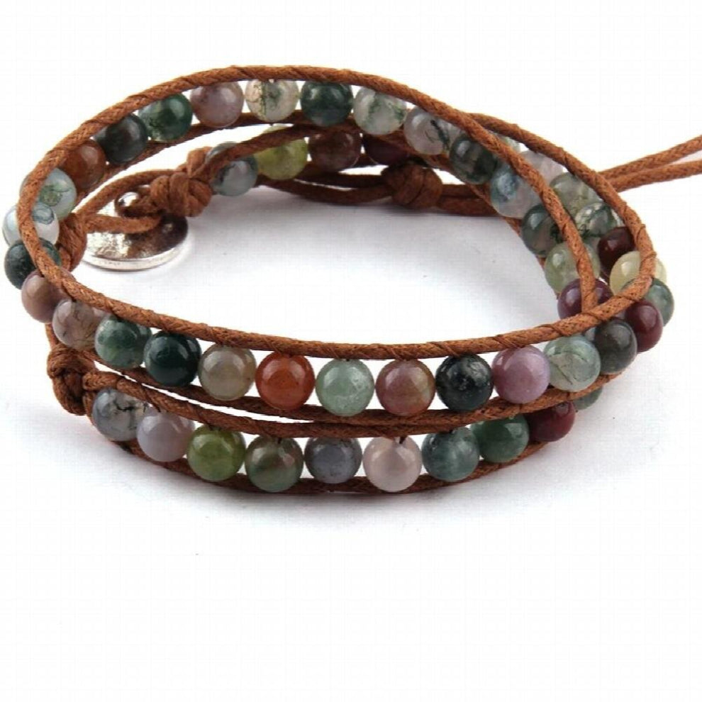 Stone Beads Wrap Bracelet 2 Wraps Leather Bracelet For Women
