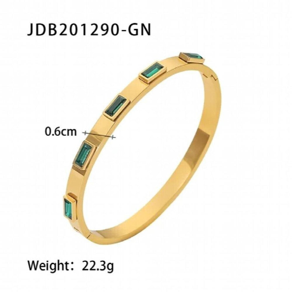 Youthway Green Cubic Zirconia Stainless Steel Bangle Non Adjustable Jewelry for Women Gift