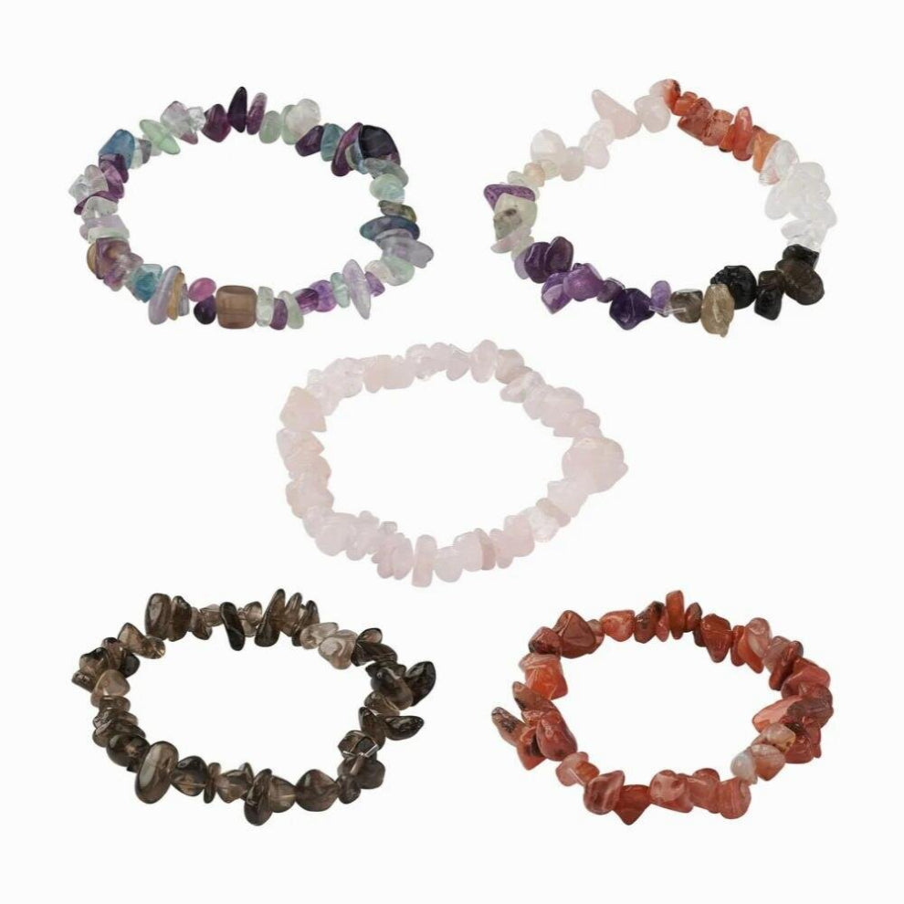 5Pcs Mix Natural Stone Chip Beads Stretch Bracelets Irregular Carnelian Amethyst Crystal Beads Bracelets for Women Jewelry
