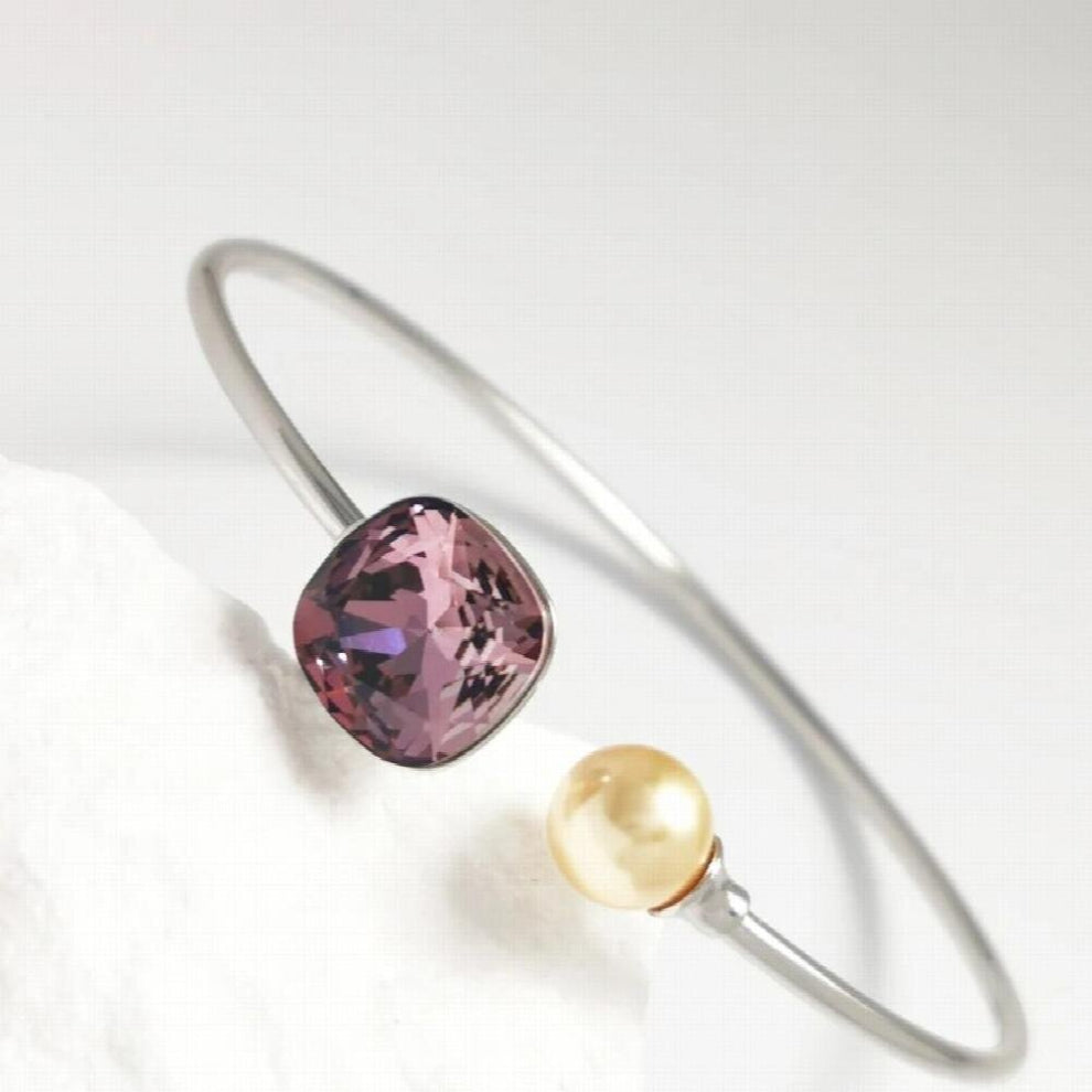 Square Cuffs Bangle with Austrian Crystal For Women Lady Bangles Wedding Party Jewelry Mom Girls Gift