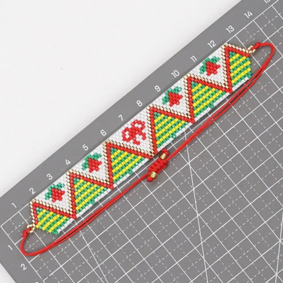 Beaded bracelet Triangle Flower Pattern Snowman Hand knitting Minimalist Adjustable Bohemian Rice bead bracelet