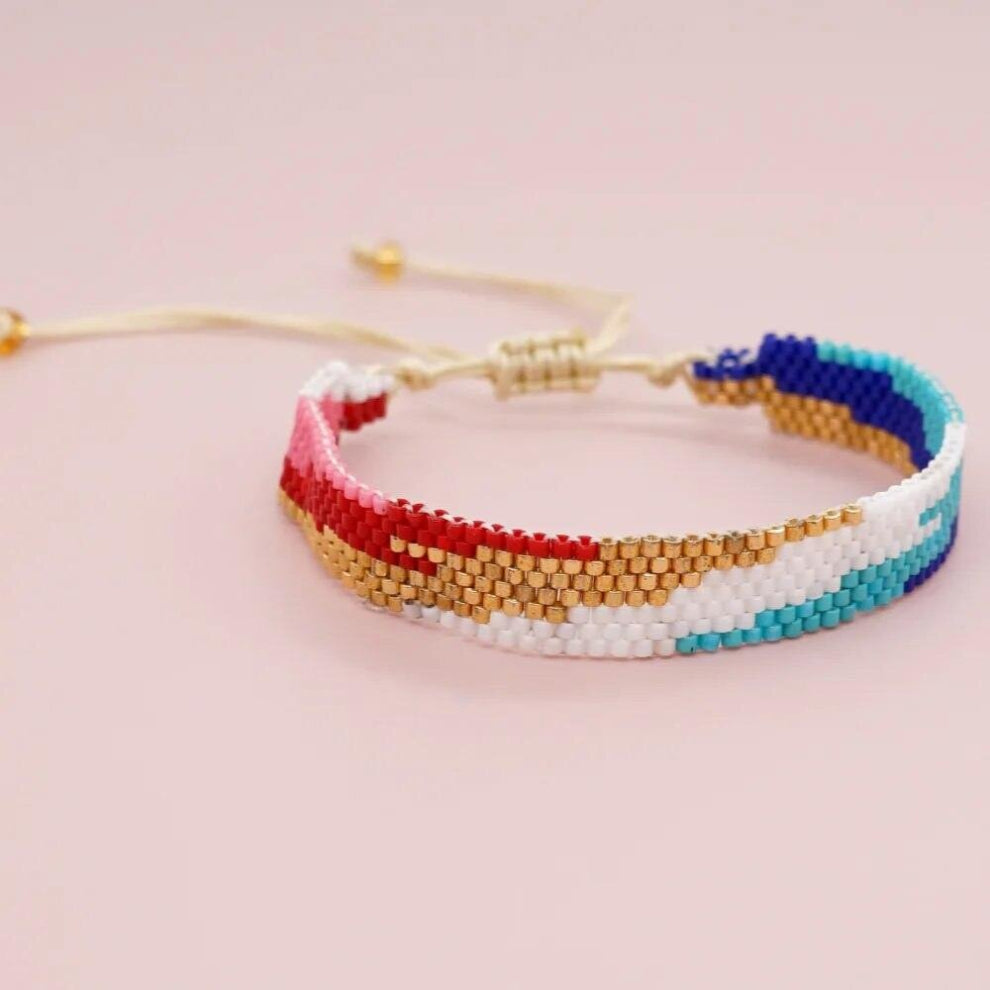 Rice Bead Bracelet Hand knitting rainbow Leopard Print eye Beading Bohemia Adjustable Bracelet