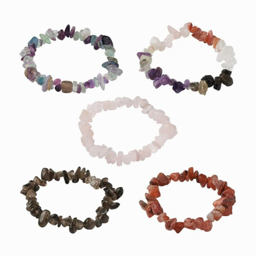 5Pcs Natural Mixed Stone Chip Beads Stretch Bracelets for Women Jewelry Making Supplies Inner Diameter: 4.5~5.2cm