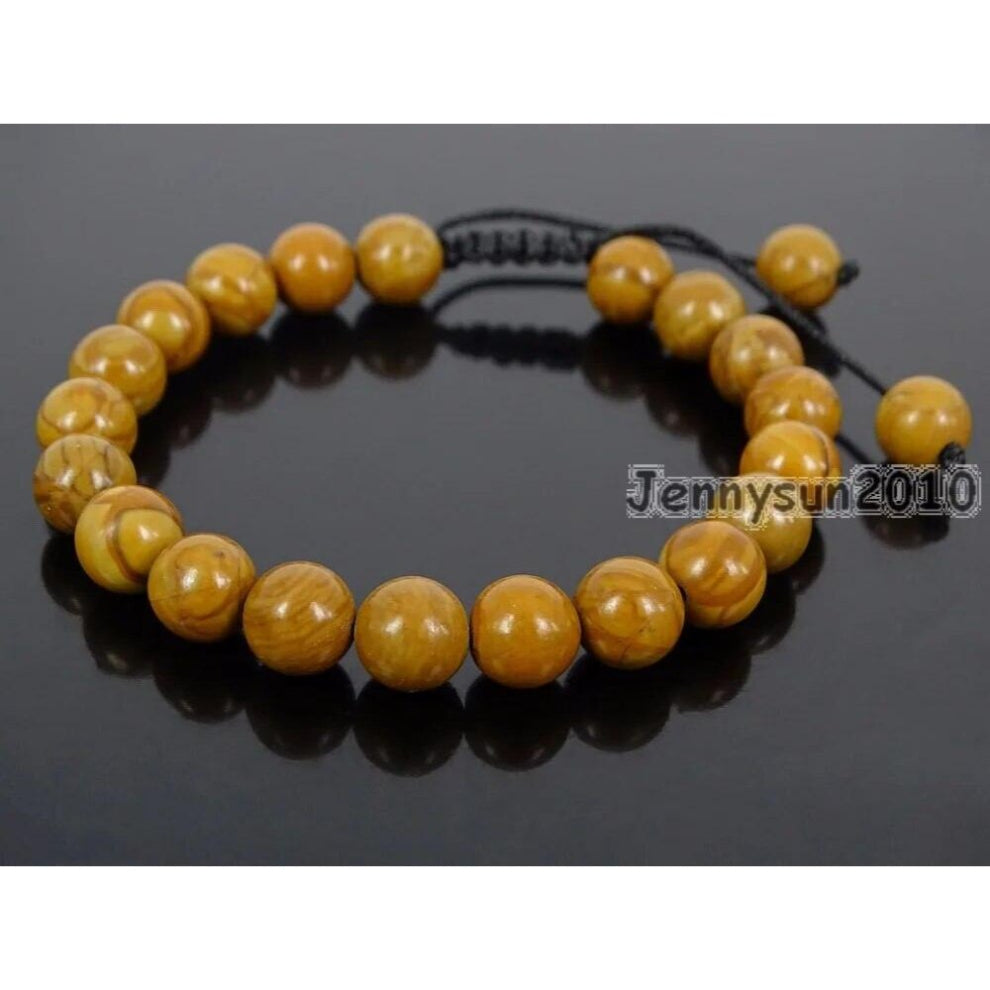8mm Adjustable Natural Wood Grain Ja-sper Gems Stone Round Beads Bracelet Healing Reiki 5 Strands-Pack