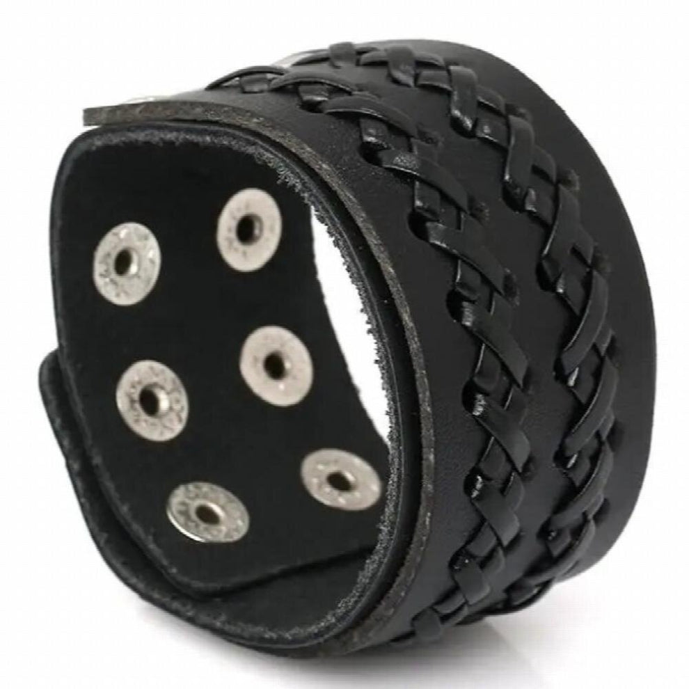 Punk Wide Bangle Wristbands Bracelet Cuff Adjustable Braided Weave Leather Vintage Casual Charm Biker Men Jewelry