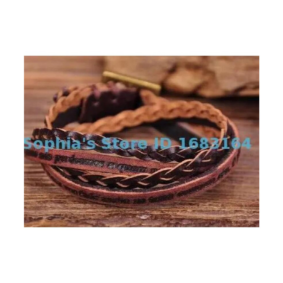G120 Brown HUMANITY Double Wraps Distressed Leather Bracelet INSPIRING PHRASES Mens