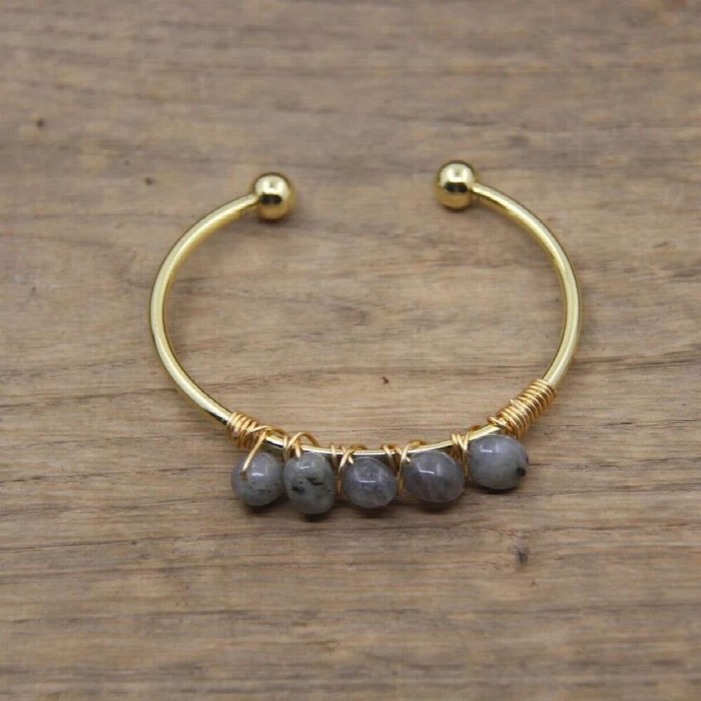 Plated Wire Wrap Labradorite Chip Beads Open Cuff Bangles Australia Jades Apatite Garnet Gems Women Bracelet Jewelry QC2009