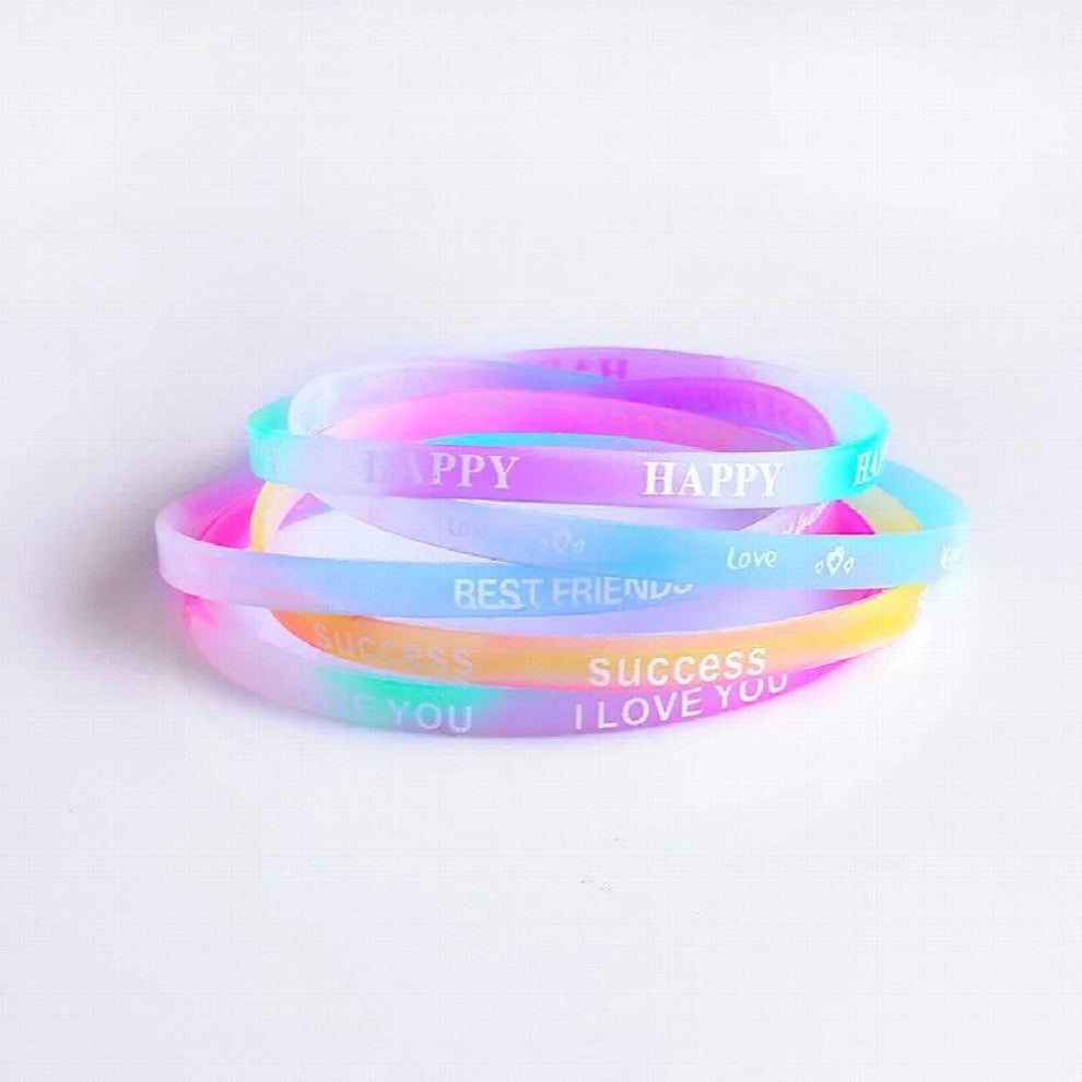 10PCS Child Luminous Silicone Bracelet Candy-Colored Letters Movement Bracelet Printing Rubber Wrist Strap Baby Jewelry