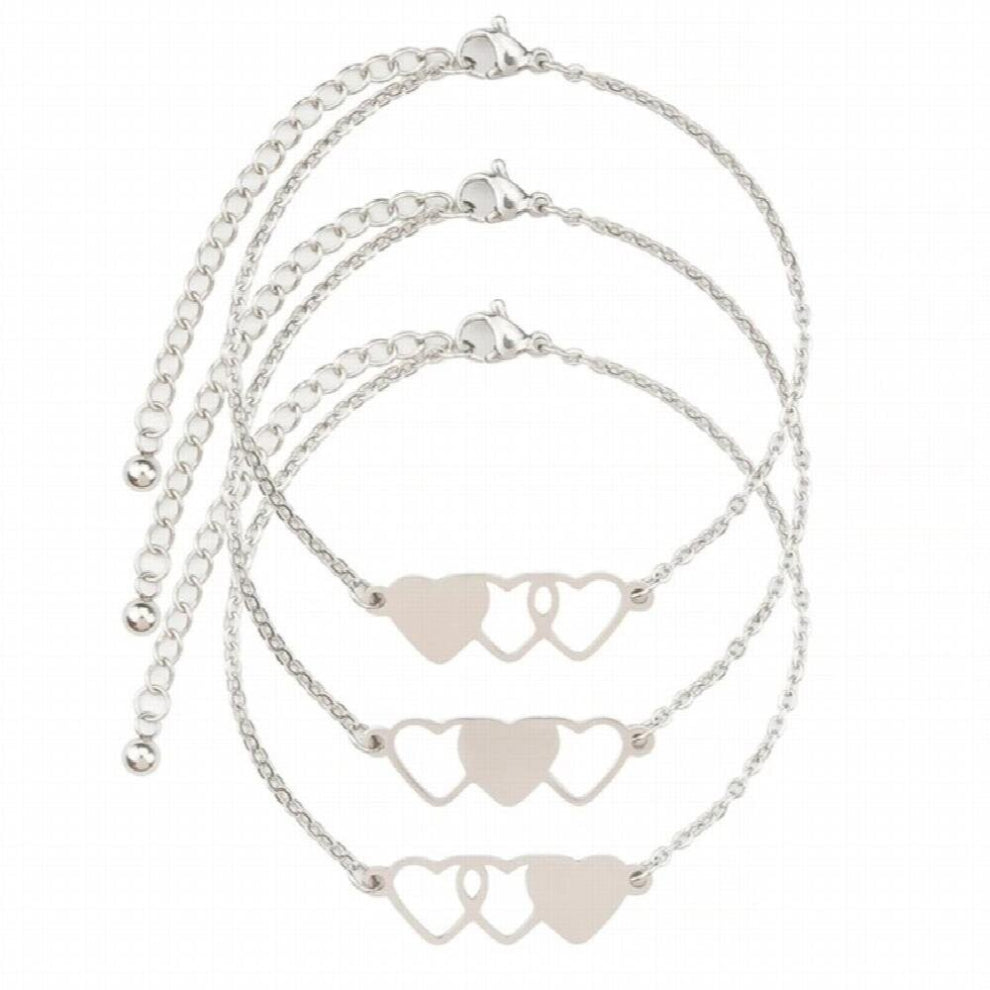 3Pcs - Set Heart Charm Jewelry Bracelet Stainless Steel Jewelry Chain Bracelets Friendship Jewelry Gift