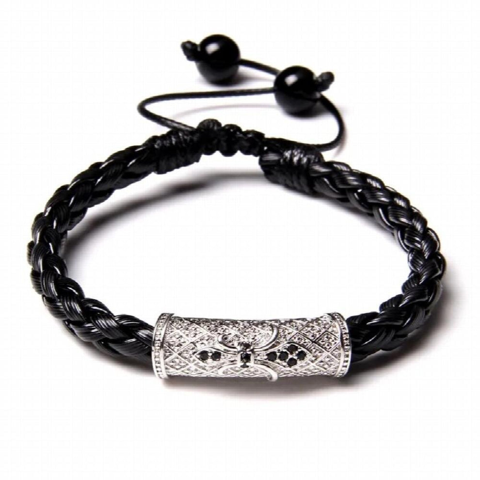 Retro Tube Charm Thick Rope Braided Bracelets Silver Tubes Vintage Classic Bracelet For Men