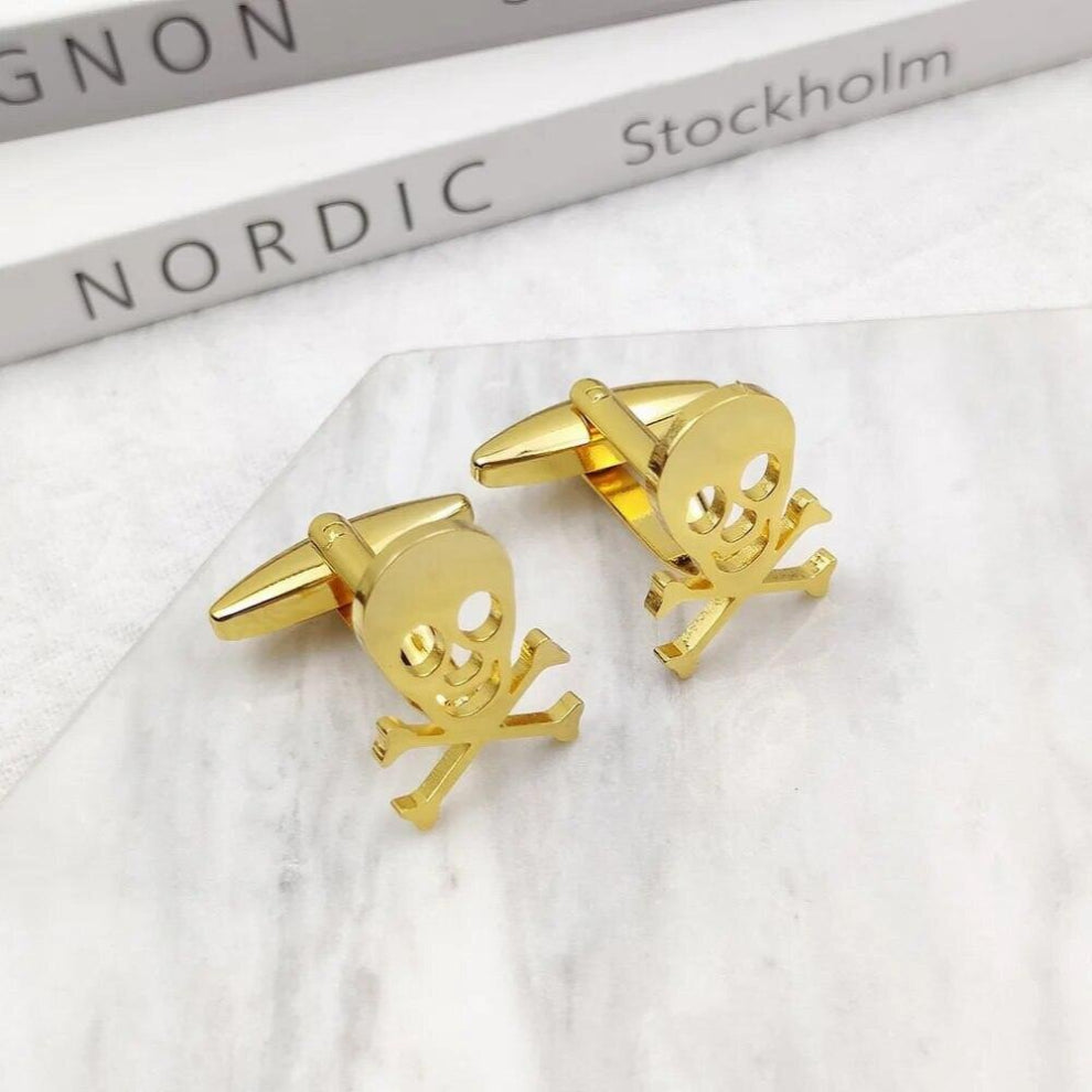 Stainless Steel Mens Skull Cufflinks Vintage Pirate Bone Cuffs Links for Mans Shirt Sleeves Button Jewelry