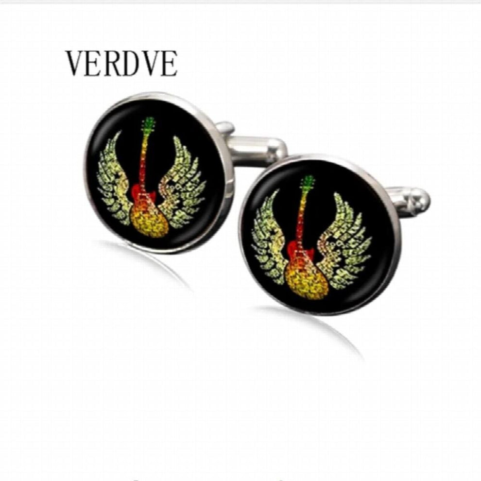 VERDVE 1 pair of sailboat themed cufflinks 20mm glass Talismans silver plated copper-based multi-pattern