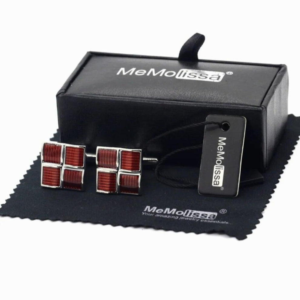 MeMolissa Display Box Cufflinks Romantic Red Cufflinks for Men Square Wedding Jewelry