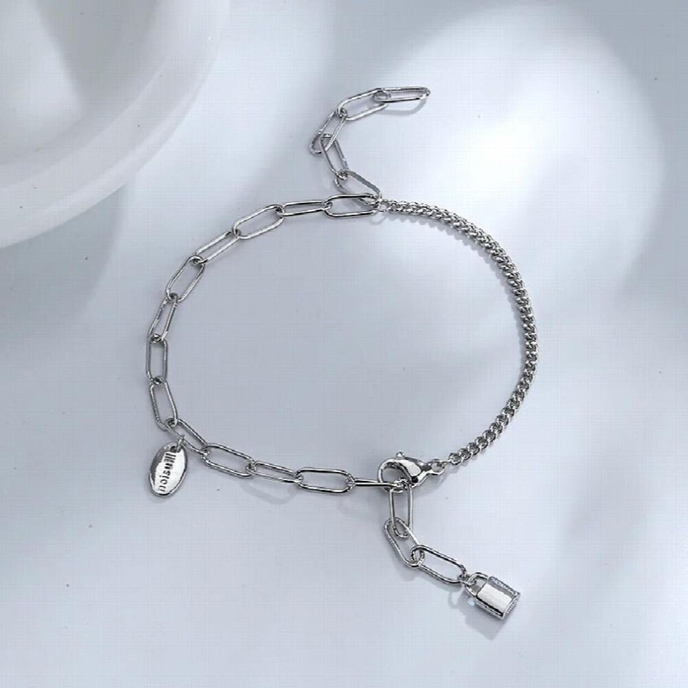 Silver Bracelet-Bangle Chains Letter Small Lock Wristband For Women Thin Symmetrical Tassels Girlfriend