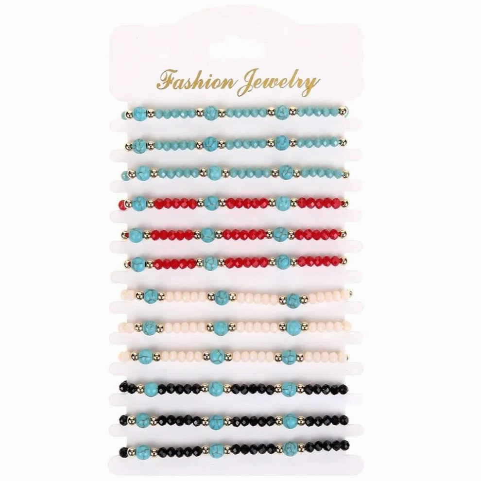 12pcs-Sets Candy Natural stone Beaded Bracelets&Bangles for Women Adjustable Wristband Wedding Braided Anklet Jewelry