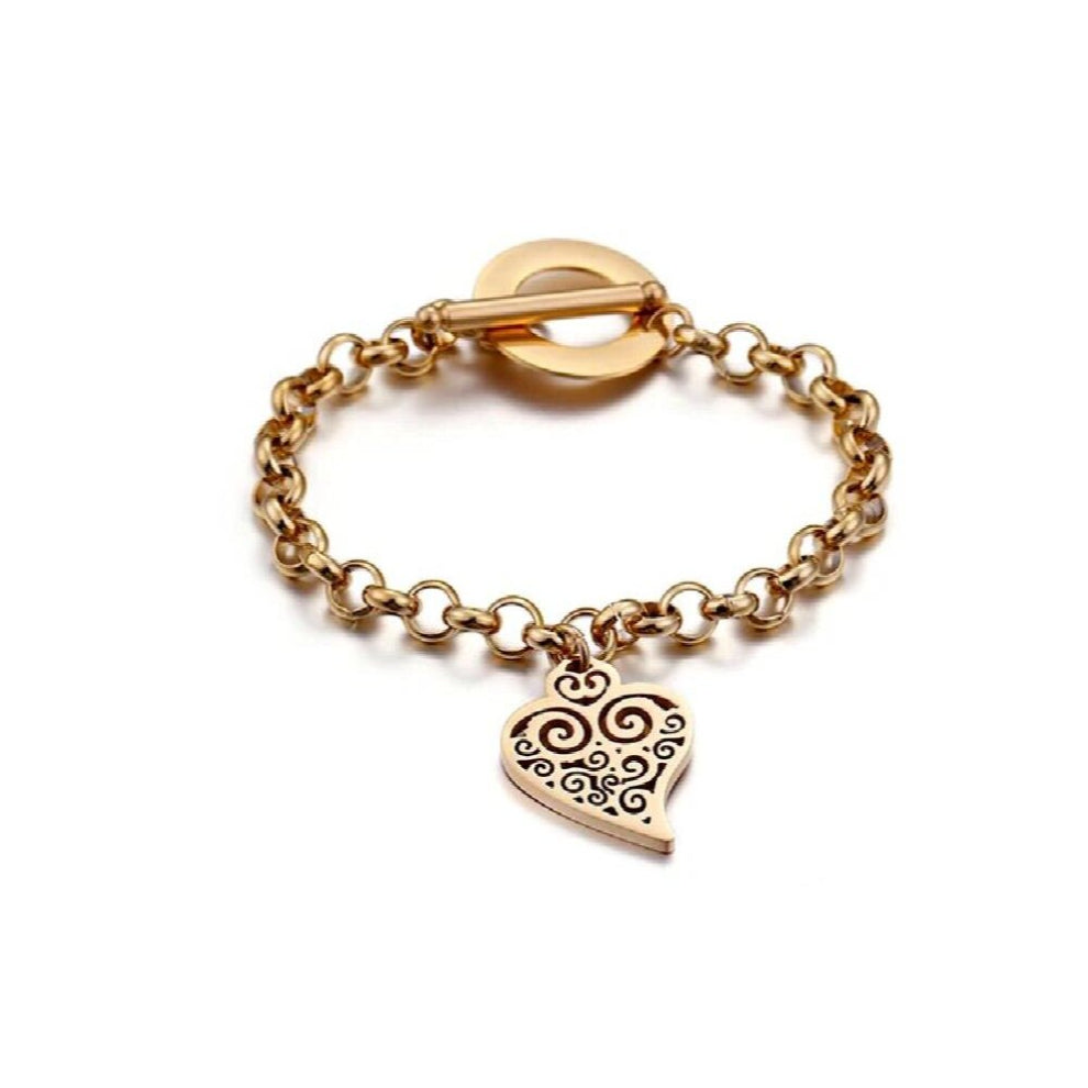 Women Love Heart Necklace-Bracelet Eternal Love Hollow Out Pendant Stainless Steel Chain Jewelry Gift