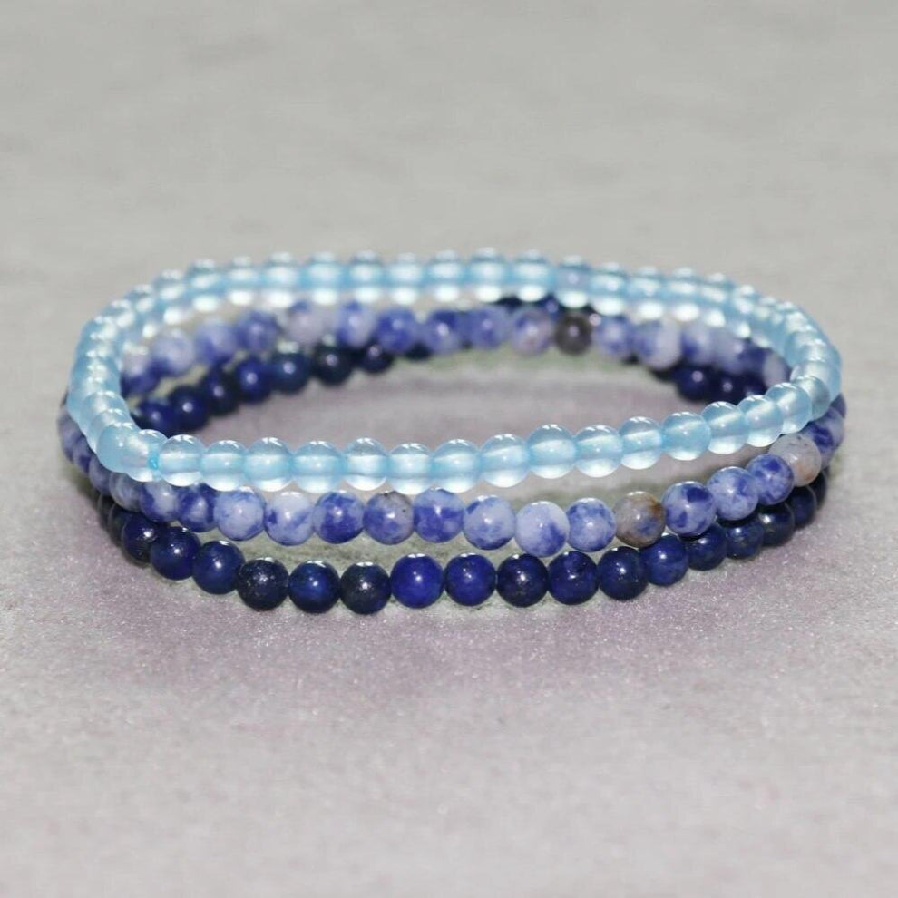 MG0056 Natural Celestine Women`s Bracelet Sodalite Bracelet Lapis Lazuli Bracelet 4 mm Mini Gem Stone Bracelet Set