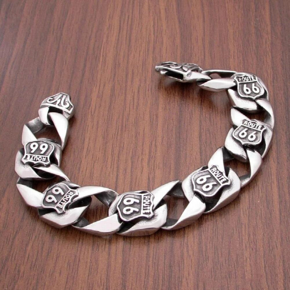 Punk 316L Stainless Steel 66 Route Bracelet Motor Biker Historic Mother Road Highway Mens Bracelets Jewelry