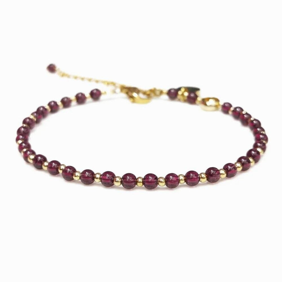 Purple Garnet Crystal Natural Gemstone Semi Precious Beads Women Girls Adjustable Strand Bracelet.Birthday Gift 3mm 7.1