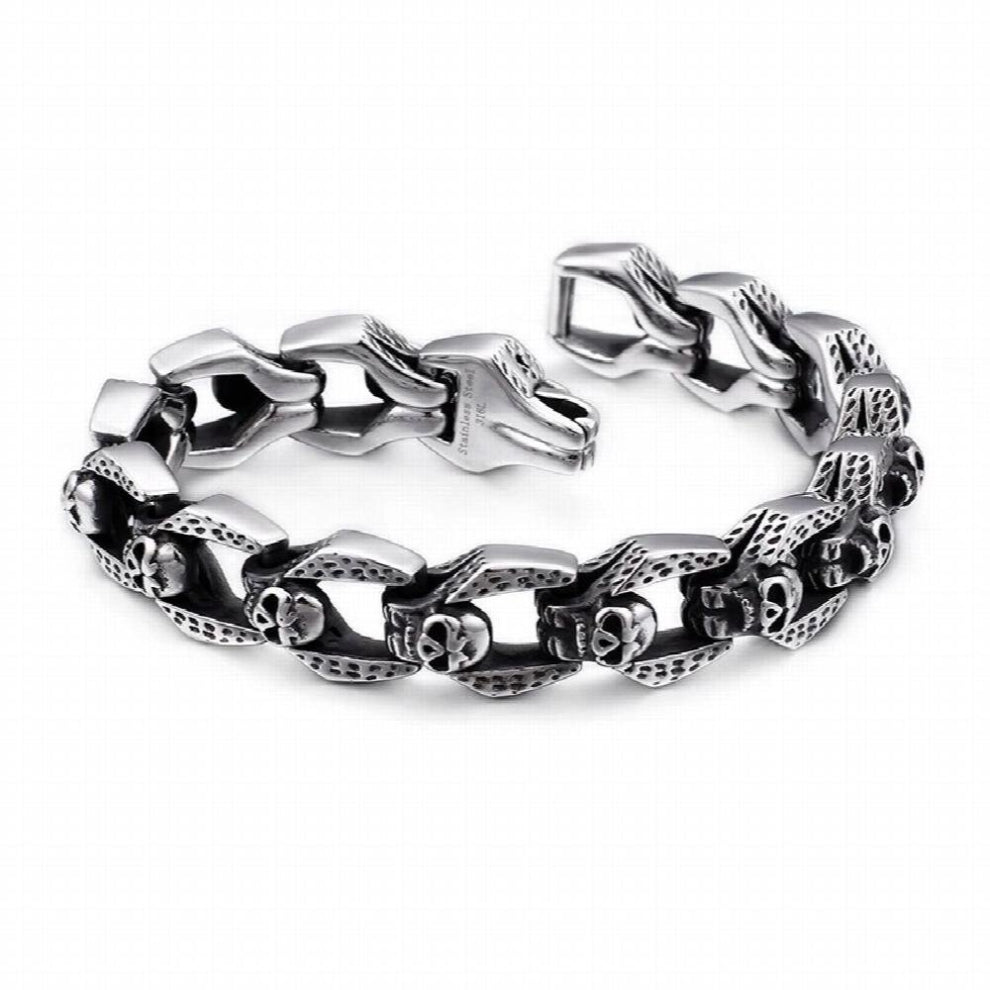 Male XMAS Mens Biker Stainless steel Casting Skull Link Chain Bracelet 8.66 14mm 81g