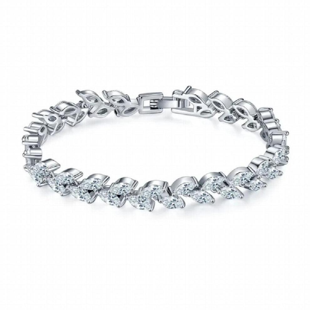 Colorful Leaf Cubic Zirconia Wedding eBracelet for Women Bride Green Red Bling CZ Crystal Jewelry