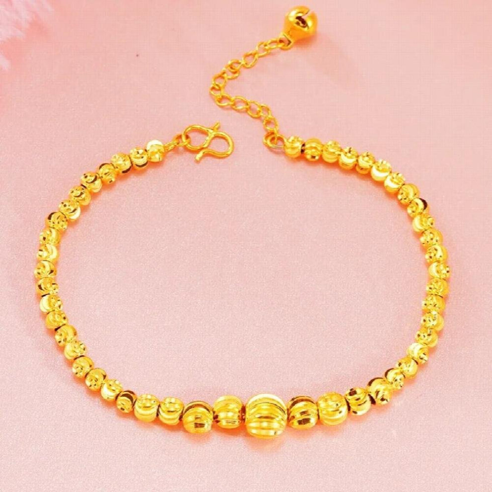 Lucky 24K Plated Charm Big&Small Beads Bracelet Pure Ball Link Chain Women - Girls Bracelet
