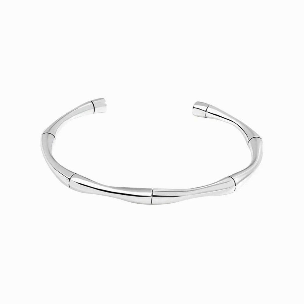 Silver Vintage Bamboo Bangles&Bracelet for Women Size Adjustable Smooth Party Jewelry
