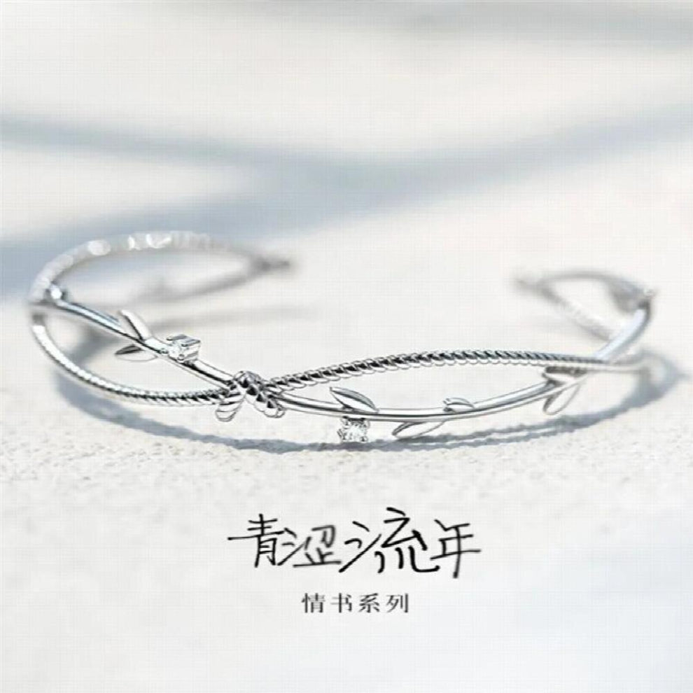 Youthful Fleeting Bracelets Silver Plated Jewelry Twisted Wire Branch Sprouting Flower Opening Bangles TYB107